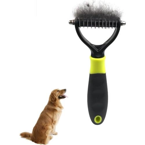Pet Grooming Tool - 2 Sided Undercoat Rake for Cats & Dogs - Safe Dematting Comb for Easy Mats & Tangles Removing - No More Nast