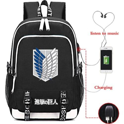 Mochilas Attack on Titan Backpack USB Charging Backpacks Student Bookbag Boys Schoolbag Teens Book Knapsack Mens Laptop Rucksack