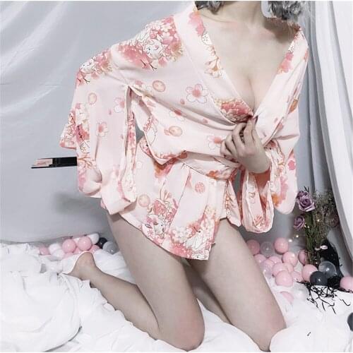 Sexy Women Lingerie Costume Kimono Night Dress Sleepwear Nightgown Bandage Deep V See Through Sexy Sheer Sleep Dress Crotchless