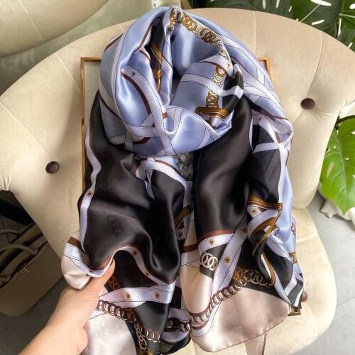 2021 Luxury Brand Silk Scarf Scarves Women Shawls and Wraps Long Large Sunscreen Shawls Chain Pattern Ladies Hijab Beach Towel