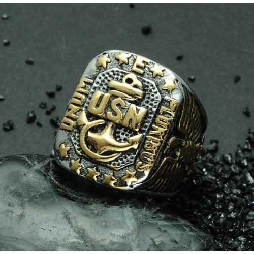 USN Retro US Marine Corps Titanium Steel Ring Stainless Steel Eagle Ship Anchor Ring