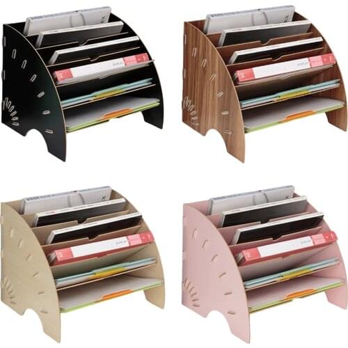 Fan-Shaped Wooden Desktop File Holder Office Desk Organizer DIY Document File Cabinet Multifunction Magazine Book Desk Shelf