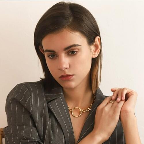 Vintage Round Circle Pendant Choker Necklace For Women Gold Silver Color Fashion Chunky Chain Necklaces New Jewelry Accessories