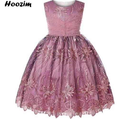 Vintage Palace Back Zipper Pearl Prom And Evening Dresses Girls 4-10 Years Formal Embroidery Plant Tulle Puffy Party Dress Child