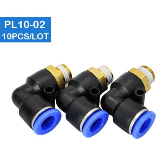 High quality 10 Pcs of PL10-02, 1/4" Male Thread to 10mm Pneumatic Elbow Connector Quick Fitting