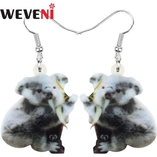 WEVENI Acrylic Australia Eat Leaves Koala Earrings Animal Drop Dangle Jewelry For Women Girl Teen Kids Charms Gift Hot Sale Bulk