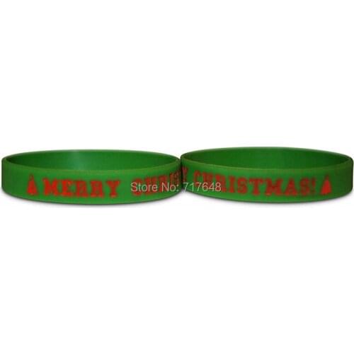 100pcs Green Christmas wristband silicone bracelets free shipping by ePacket A