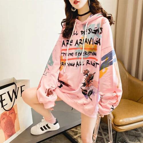 Oversized Pink Hoodie WomenNew Loose Korean-Style Casual Loose Plus Size Mid-Length Long-Sleeved Thin Type Spring Autumn Ins Top