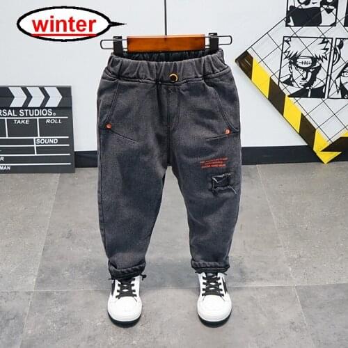 2-9Years Winter Boys Thick Warm Fleece Jeans Pant Baby Kids Plus Velvet Denim Pants Thickened Children Trousers