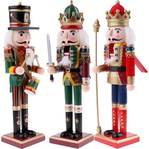 3Pcs/Lot 30cm Wooden Nutcracker Figurine Wood Nutcracker Soldier Model Home Decor Christmas Ornaments Decoration Dolls