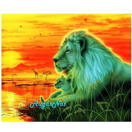 Lions diamond painting full drill sunset wall art picture 5d diamond dotz mother kid diamond stickers mosaic pasted crafts gifts