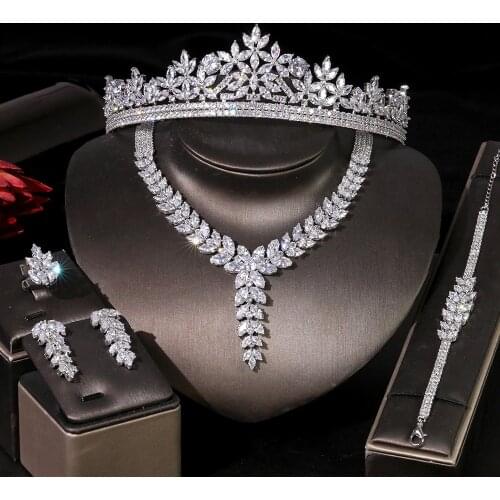 ASNORA Fashion Wedding Jewelry Set, Crowns Bridal Headdress Leaf Necklace Earring Set Party Accessories T0933