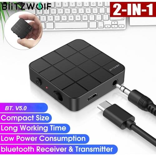BlitzWolf 2 In 1 bluetooth 5.0 Audio Transmitter Receiver Adapter Wireless 3.5mm Aux Audio Adapter For TV PC Speaker Home Remote