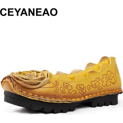 CEYANEAO Spring And Autumn Women Flats 2019 Fashion Genuine Leather Flat Shoes Woman Soft Casual Loafers Women ShoesE1463
