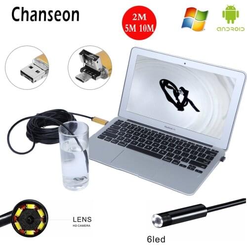 Chanseon 8mm USB+Android Adapter 2 in 1 2m 5m 10mEndoscope Inspection Tube Phone Endoscopio Camera OTG IP67 Waterproof Endoskop