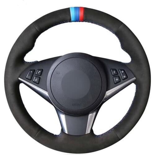 DIY Hand-sewn Black Suede Car Steering Wheel Cover for BMW E64 2004-2010 E60 E61 (Touring) 530d E63 2003-2010