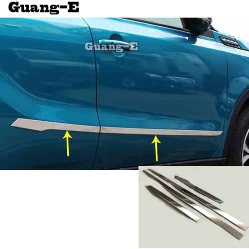 For SUZUKI Vitara 2016 2017 2018 2019 car styling cover detector stainless steel Side Door Body trim sticks Strips Molding 4pcs