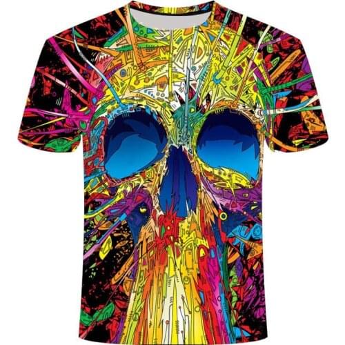 Skull T-shirt summer new fashion top mens and womens short-sleeved 3D printed motorcycle Harajuku O-neck pullover clothing
