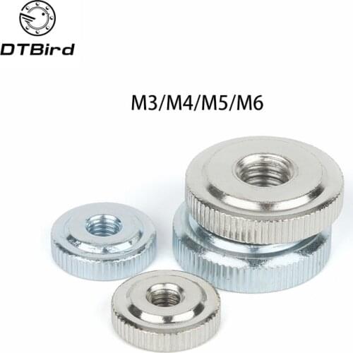 GB807 10pcs M3/M4/M5/M6 Knurled Nuts Flat Head Single Layer Knurled Nut Carbon Steel Hand Screw Nuts