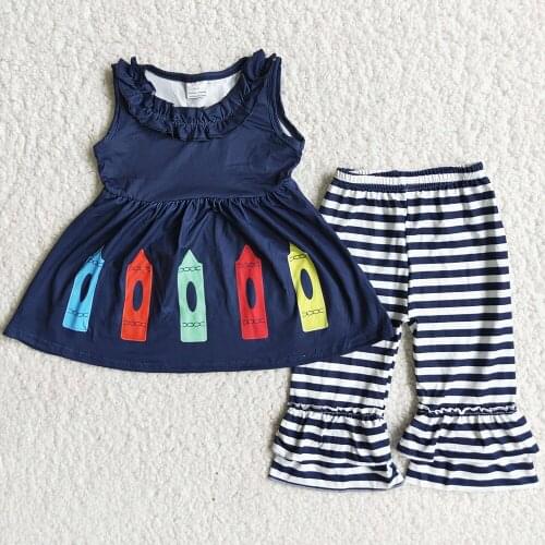 Hot Sale Kids Designer Clothes Girls Back To School Pencil Boutique Toddler Girls Clothes Sets Wholesale Children Clothing Sets