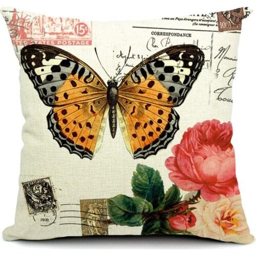 Hot Sale Pillow Covers Butterfly Rose Fashion Pattern New Design Style45X45CM Linen Pillow Cover \ Home Decorative Linen Cushion