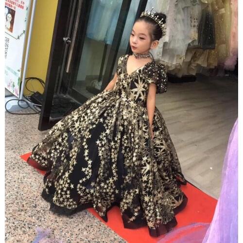 Caustom made star print gown children girls party dress