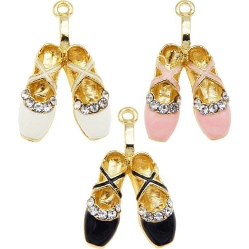 Julie Wang 6pcs Alloy Enamel Ballet Shoes Charms Pendant Pink Black White For Bracelet Earrings Jewelry DIY Making Accessory