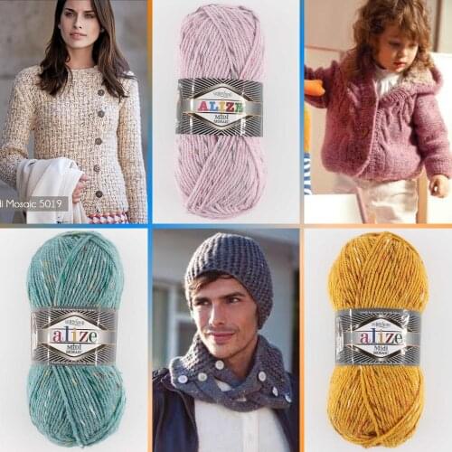 Wool Knitting Yarn - 6 Color Options - 170 Meters(100gr) - Alize Superlana Midi Mosaic - Acrylic - Spotted - Vests - Blanket - Wear - Shawls - Sweaters - Scarves - Berets - DIY