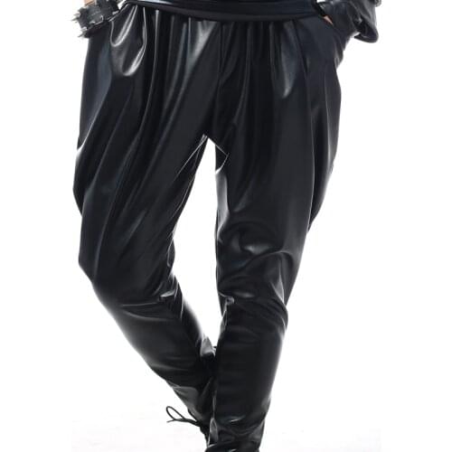 Best version, New Fashion Brand Hip Hop personality Performance sweatpants Male Trousers stage Faux Leather Harem pants