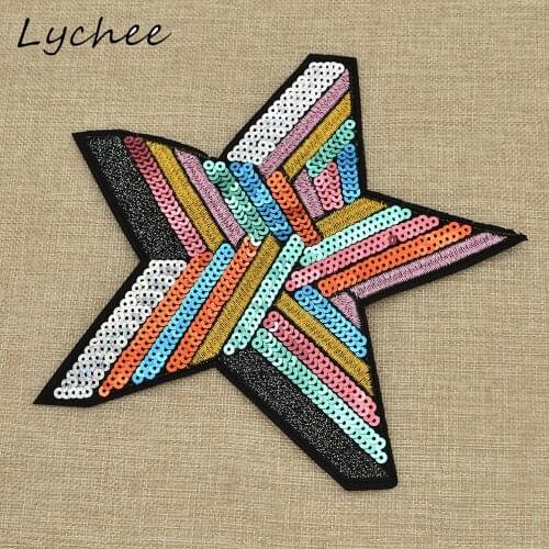 Lychee Colorful Sequin Geometric Star Pentagram Embroidery Patches For DIY Craft Sewing Garment Bag Applique