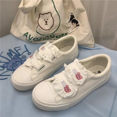 Velcro Little White Shoes Womens 2021 New Japanese Canvas Lolita Sweet Cute Student Cosplay Anime Girls College Running Sneaker