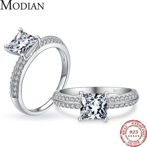 Modian Luxury Square Clear CZ Ring 100% Real 925 Sterling Silver Fashion Sparkling Finger Rings For Women Wedding Fine Jewelry