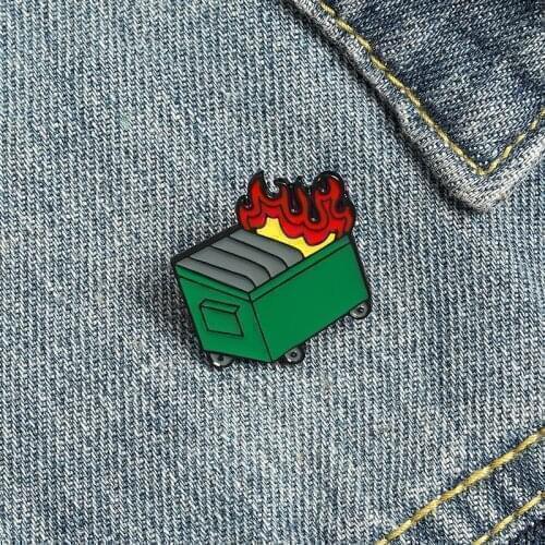 Fashion Pin Creative Burning Dustbin Brooch Kids Girl Clothes Accessories Sex Backpack Enamel Badge Birthday Gift Jewelry