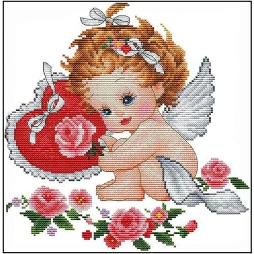 Cross Stitch Stamped Kits Printed Embroidery Cloth Needlepoint Kits Easy Patterns For Angels Wings 11CT