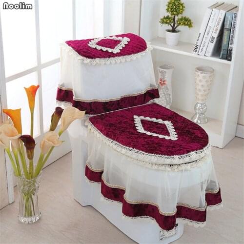 NOOLIM Lace 3 piece Set Toilet Seat Cover U-shaped Overcoat Home Decor Bathroom Toilet Mats closestool merletto 4 colors