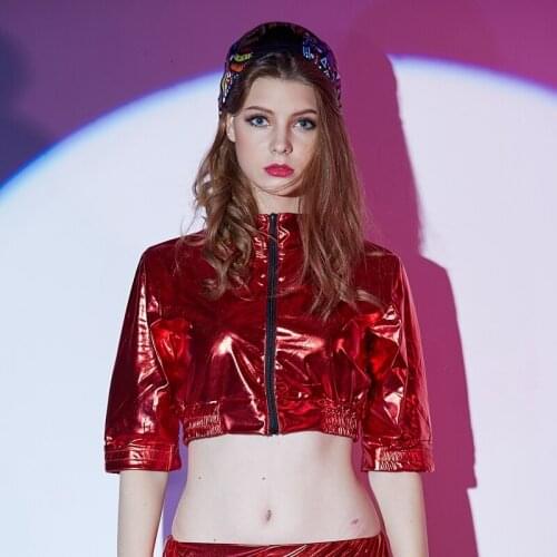 2016 New Fashion Women Red Bronzing Tops Jazz ds Ultra-short Hip Hop Dance Performance Costume Dancer Coat Jacket