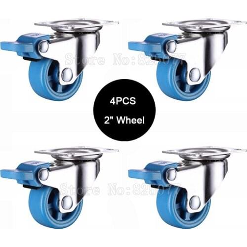 Brand New 4PCS 2'' Heavy Swivel Wheel Castors Nylon Mute Trolley Furniture Casters w Brake Max Loading 105KG/4PCS