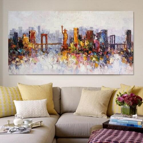 New York cityscape oil painting On Canvas quadro caudros decor modern abstract impasto texture wall art pictures for living room