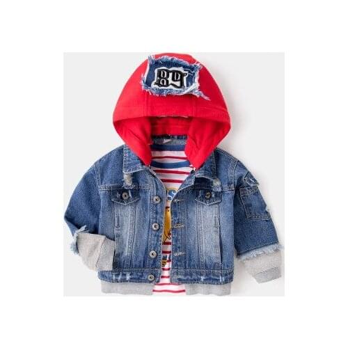 Autumu kids cowboy coat boys girls Splicing Loose hole hoodies baby clothes Wear out Wash white Jacket Childrens wear clothes