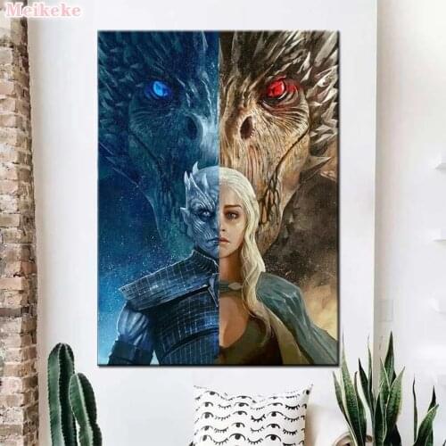 Full Square 5D Round Diamond Painting, Mosaic Diamond Embroidery Movie Series, Girl and Dragon, Rhinestone for Home Decoration