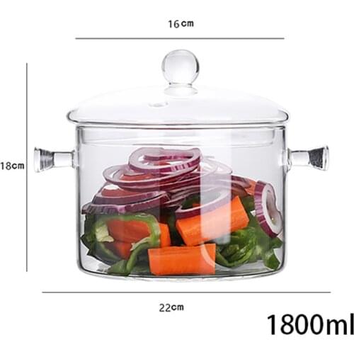 Transparent Glass Soup Pot Household Kitchen Vegetable Salad Bowl Thickened Flame Explosion-Proof Cooking Saucepan Cookware