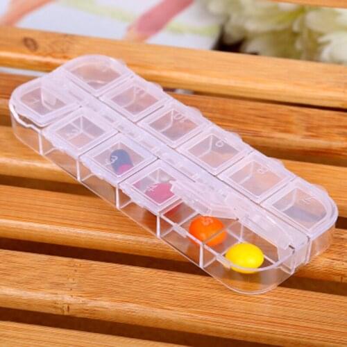 Transparent 12 grid Double row independent cover plastic Pill box Jewelry storage Nail jewelry accessories Desktop utility case
