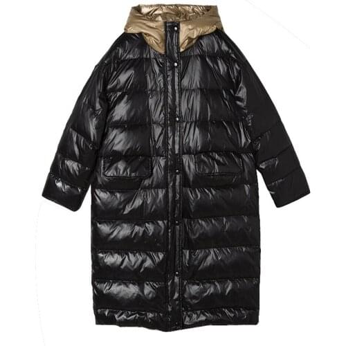 Womens Down Jacket Mid-Length Hooded Collar Splicing Single-Breasted With Zipper Loose Warm Womens Coat Fashion Casual Style