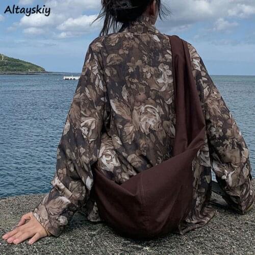 Floral Shirts Women Japanese Style Loose Leisure Chic Trendy Popular Harajuku BF Unisex Retro Streetwear Female Top Spring Fall