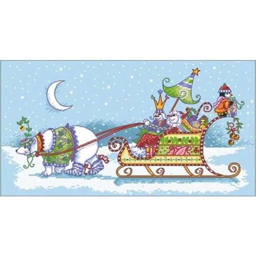 Sleigh cartoon Patterns Counted Cross Stitch 11CT 14CT DIY wholesale Chinese Cross Stitch Kits Embroidery Needlework Sets