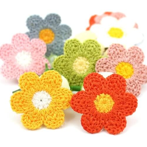 28Pcs 3.5cm Woolen yarn Embroidery flowers patches Sew-on Appliques for crafts headwear Accessories DIY Hair Clip Decor supplies