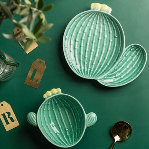 Cute Creative Cactus Ceramic Bowls Dim Sum Salad Snacks Young Children Breakfast Cereal Complementary Food Mini Ceramic Bowls