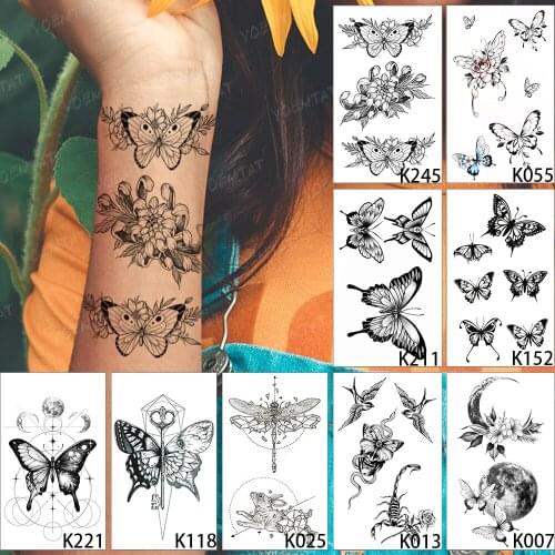 9 pics Butterflie Scorpion Rabbit Animal Flower Glitter Kids Small Fake Tatto Body Art Waterproof Temporary Tattoo Sticker Women