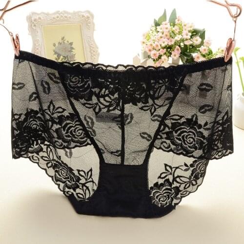 BABEICUI Sexy Panties For Women Black White Lace lingerie Floral Flower Underwear Briefs Thin Hollow Panties Elastic Underwear