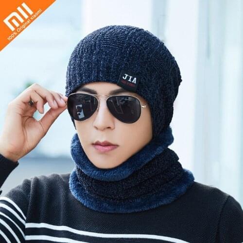 Xiaomi Chenille Knitted Hats Men Thickened Velvet Warm Men Winter Scarf Caps Set Breathable Hats Fashion Beanies Hats Bonnet